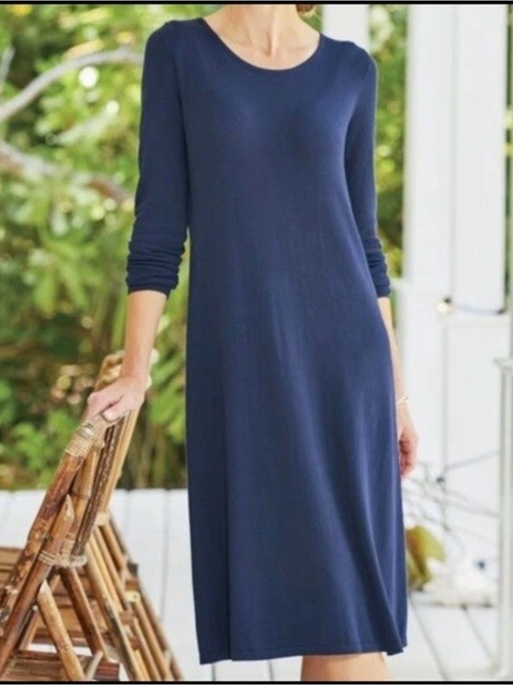 Soft Surroundings Margulies Navy Blue Sweater Dress Exposed Zipper Size XS